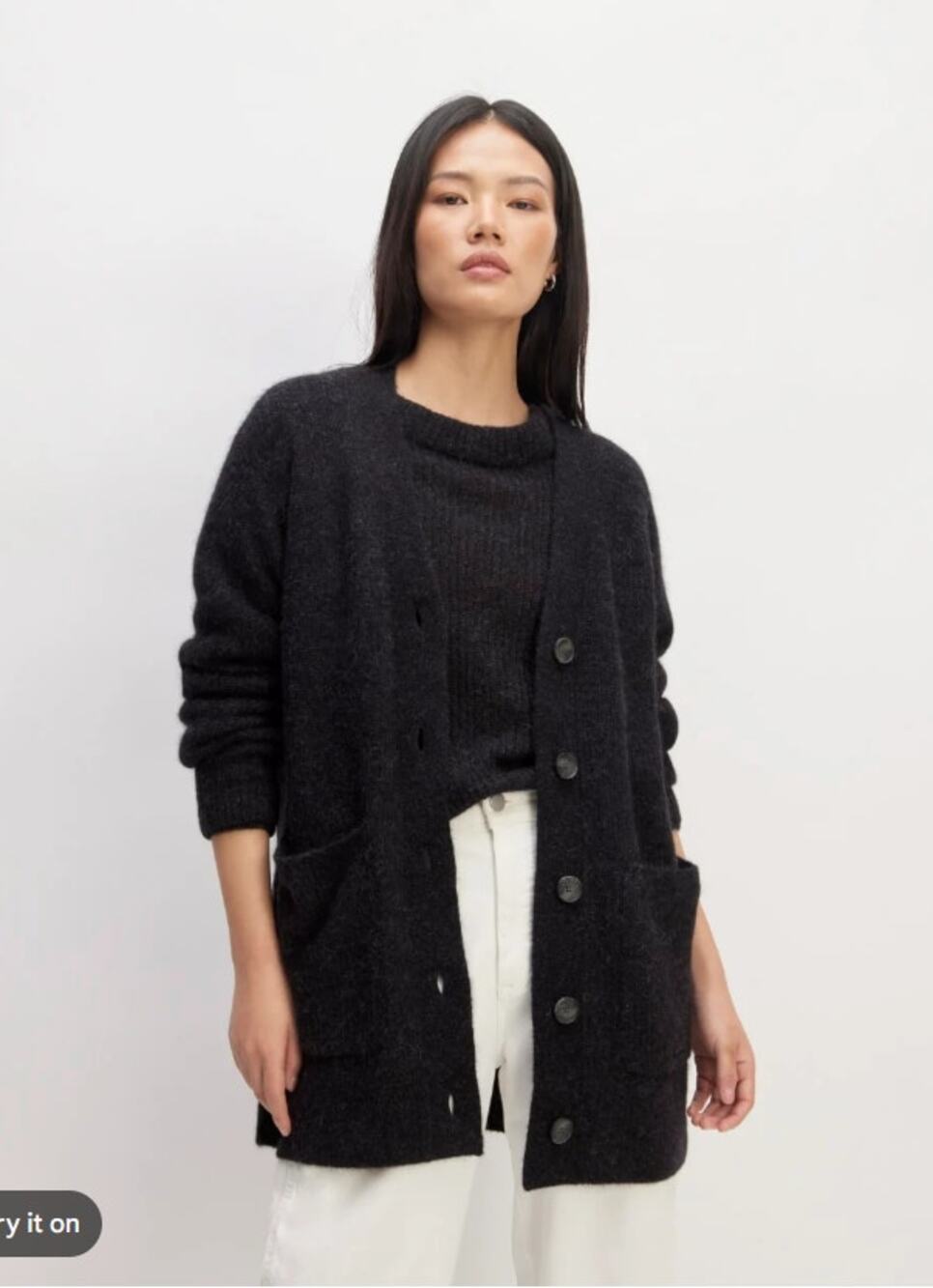 Everlane Oversized Alpaca Pocket Cardigan size L Dark Gray Long Coatigan